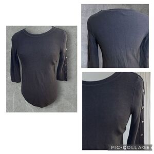 Talbots Textured Knit Top Sz. Sm. Black 3/4 Sleeves W/ Buttons